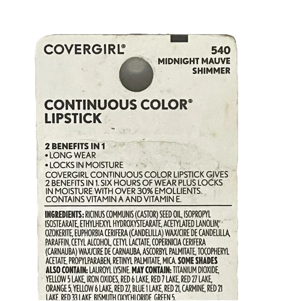 Vintage CoverGirl Continuous Color Lipstick Midnight‎ Mauve 540 New Discontinued
